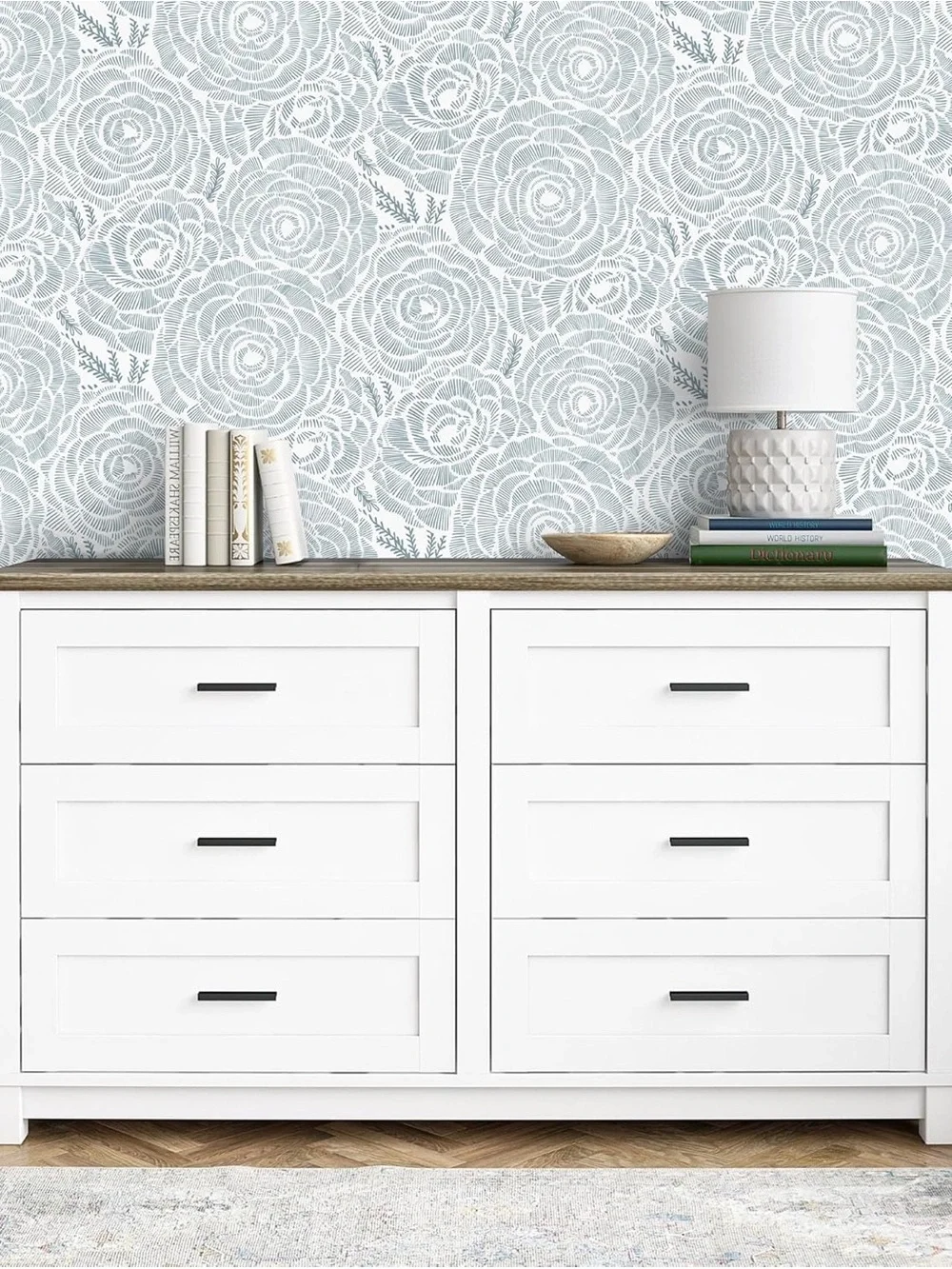 Blue Floral Peel & Stick Wallpaper Roll NEW
